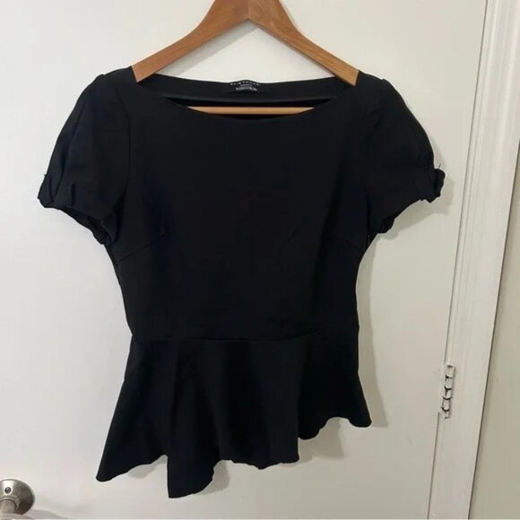 Elie Tahari | Women’s Black Asymmetrical Peplum Blouse Top | Size Small - Picture 1 of 2